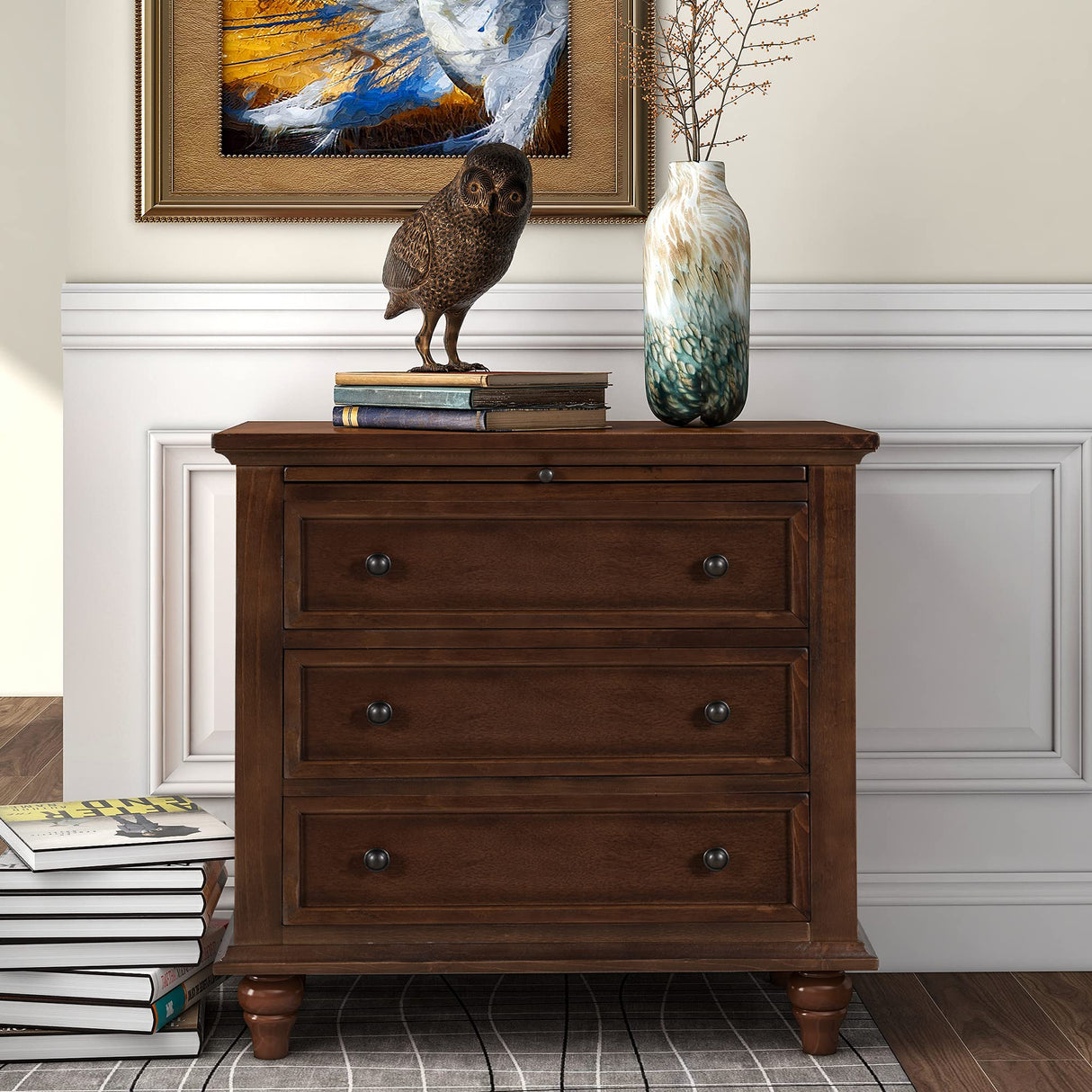Merax Wood Nightstand with Drawers Set of 2, Bedside End Table with Pull Out Tray, Brown Merax