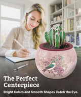 PieceRelax 3D Puzzle Planter - Singing Birds and Flowers - Small Round Plant Pots with Drainage, Home Decor Flower Pots for Indoor Cactus, Succulents Pots [K1100] PieceRelax