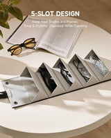 CO-Z Travel Sunglasses Organizer, Foldable Travel Sunglass Case with 5 Slots for Multiple Pairs, Portable Eyeglasses Holder Glasses Storage Box for Women Men Home Display Travel, Black & Gray CO-Z