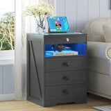 Lvifur RGB Nightstand with Gun Drawer, Glass Top Bedside Table with Wireless Charging Station, LED Night Stand with Human Sensor Design, Modern End Table for Bedroom Living Room (Black) Lvifur