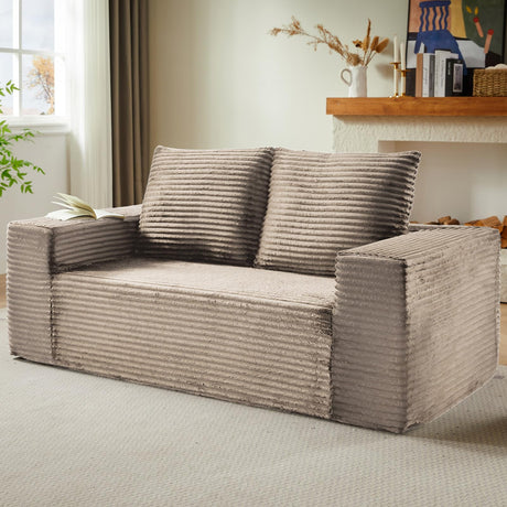 63" Boneless Couch Loveseat Sofa, Comfy Deep Seat Cloud Couch, Memory Foam, No Assembly Required Floor Sofa for Living Room, Bedroom, Apartment, Small Spaces, Corduroy, Camel Lakifun