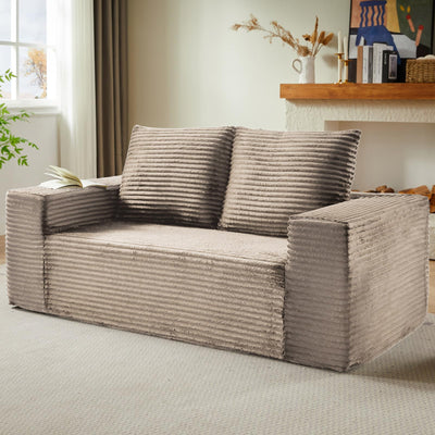 63" Boneless Couch Loveseat Sofa, Comfy Deep Seat Cloud Couch, Memory Foam, No Assembly Required Floor Sofa for Living Room, Bedroom, Apartment, Small Spaces, Corduroy, Camel