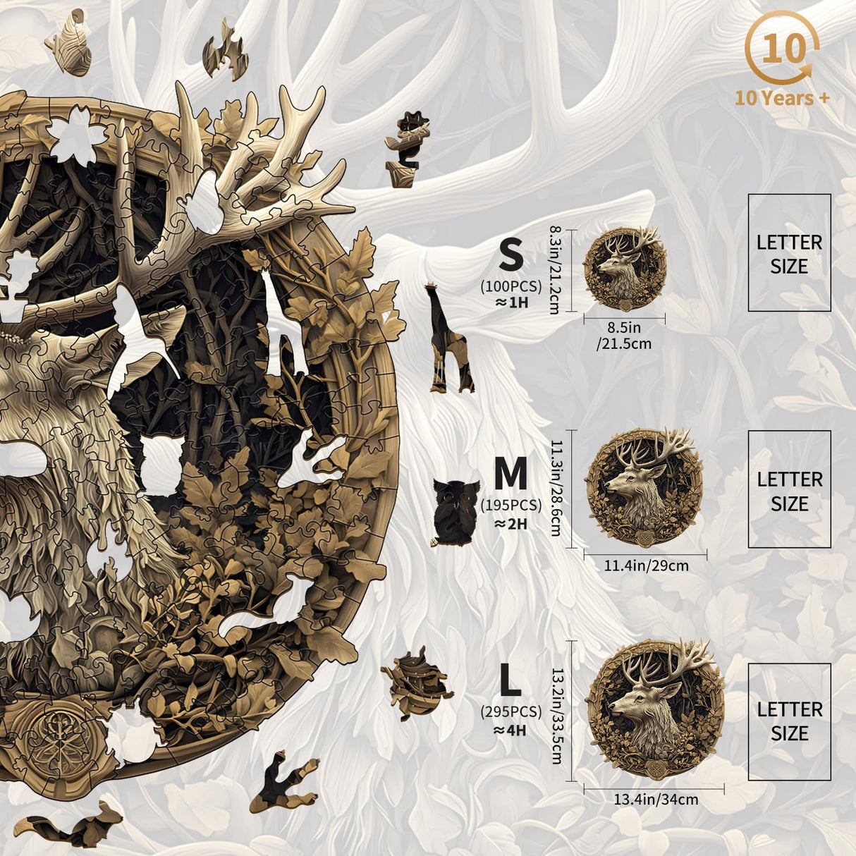 KAAYEE Wooden Puzzles for Adults, 3D Vision Effect 3D Deer Wooden Jigsaw Puzzles Unique Shape Advanced Wood Puzzle Adult, 3D Effect Flat Puzzle Birthday Gifts Family Game (8.5 * 8.3in 100pcs) KAAYEE