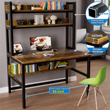 Aquzee 55 Inch Rustic Brown Computer Desk with Hutch and Storage Shelves Aquzee