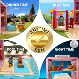 BR Play Wooden Dollhouse - Portable and Foldable Doll House with Little People Figurines & Dollhouse Accessories - Classic Preschool & Toddler Toy with Dollhouse Furniture & Pretend Swing Playset. BR Play