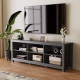 BVIUNTWO Black TV Stand for TVs up to 70 Inch,Entertainment Center for 65+ inch TV Console Table with 6 Storage Cubby, Classic Television Stands for Living Room Bedroom, 65 Inch BVIUNTWO