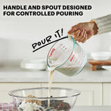 Pyrex 3 Piece Measuring Cup Set, Includes 1, 2, and 4 Tempered Glass Liquid Measuring Cups, Dishwasher, Freezer, Microwave, and Oven Safe, Essential Kitchen Tools Pyrex