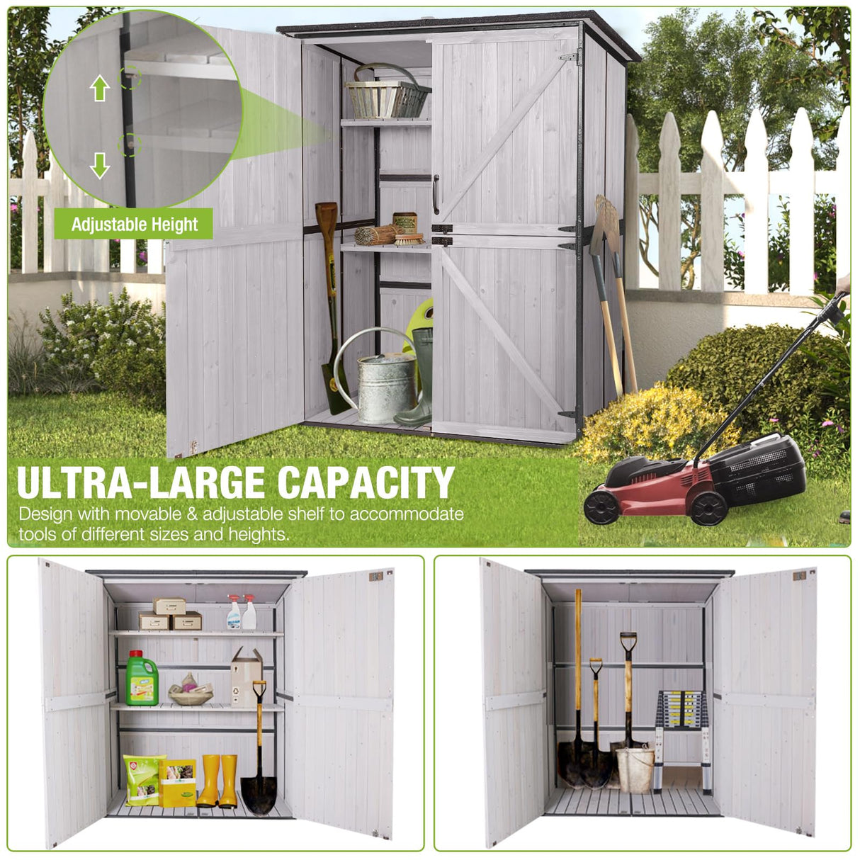 Shed Outdoor Storage Cabinet with Metal Frame Large Wooden Garden Shed Tool House with Floor,Door & Lock for Backyard Use GUTINNEEN