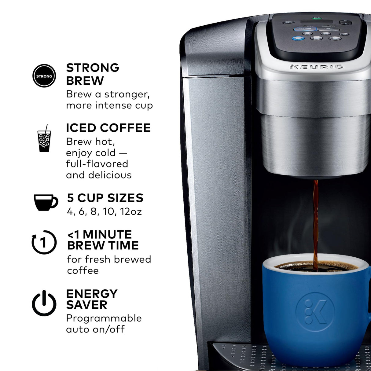 Keurig K-Elite Single Serve K-Cup Pod Coffee Maker, with Strength and Temperature Control, Iced Coffee Capability, 8 to 12oz Brew Size, Programmable, Brushed Silver Keurig
