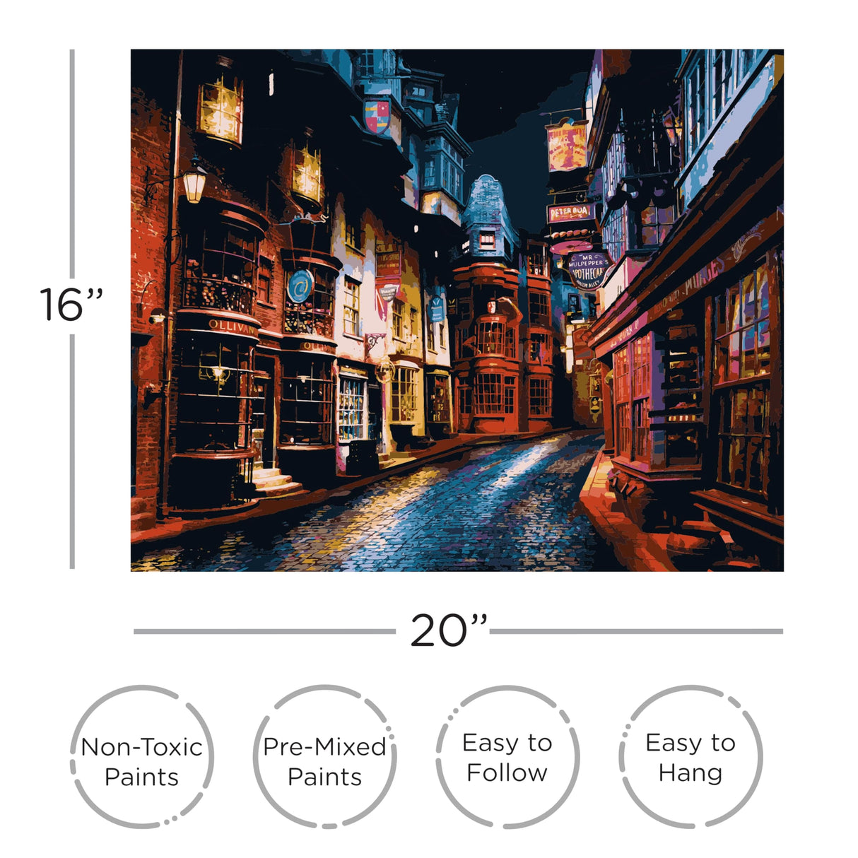AQUARIUS Harry Potter Diagon Alley Art by Numbers - 16 x 20 inches Paint by Number for Adults & Kids - DIY Color by Number Paint Kit for Beginner - Officially Licensed AQUARIUS