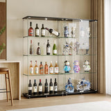 ahomrt Glass Display Cabinet with 4-Shelf Double Doors and Lock, 5mm Tempered Glass Floor Standing Bookshelf for Living Room, Bedroom, Office, 64 x 31.7 x 14.3 in, Black ahomrt