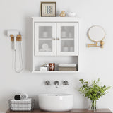 Spirich Bathroom Cabinet Wall Mounted, Medicine Cabinet Organizer with Glass Doors and Adjustable Shelves, Bathroom Wall Cabinet Over Toilet, White Spirich