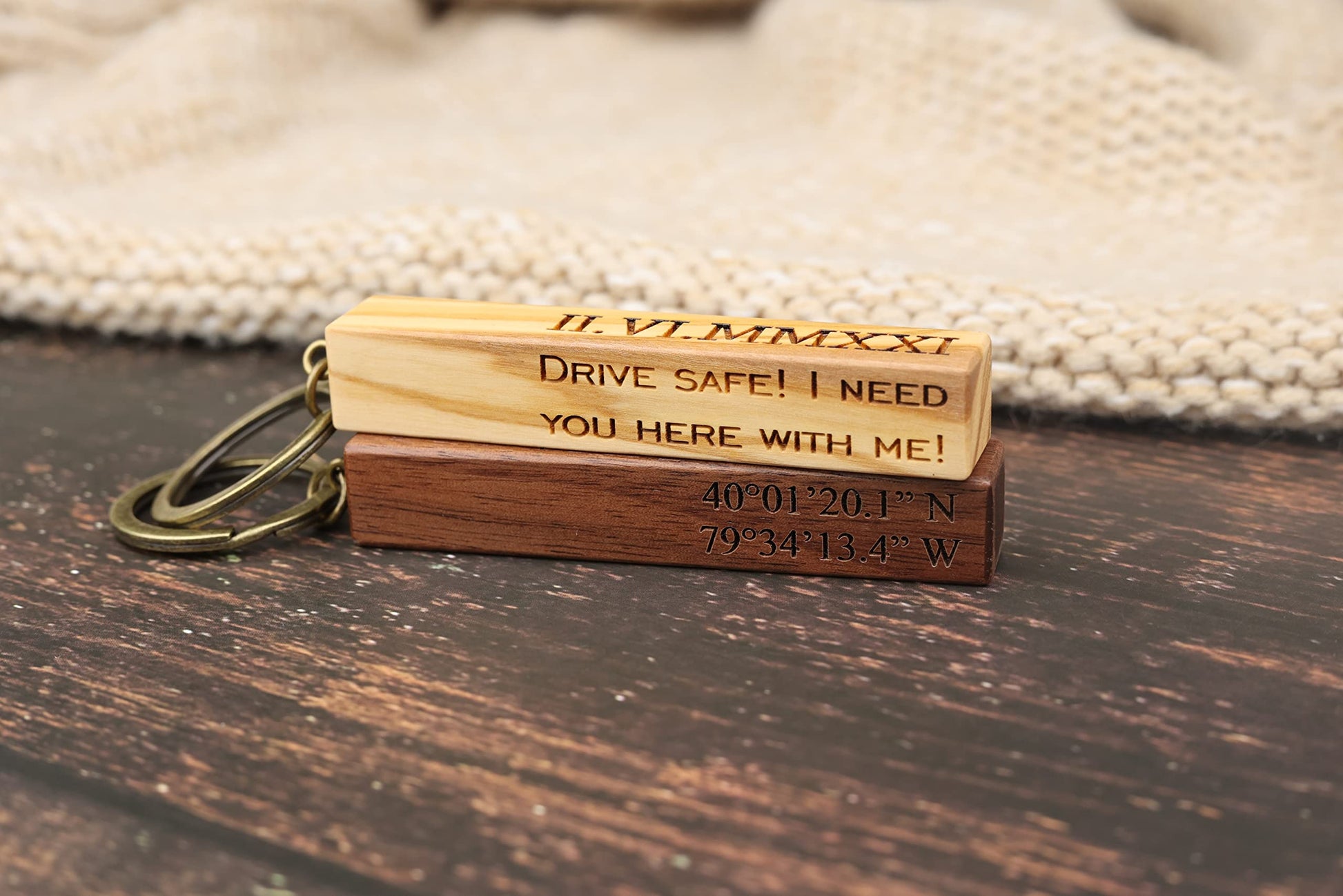 Custom Engraved Wooden Bar Keychain Personalized - WoodArtSupply