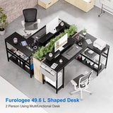 ElectraSpeedy 49" L Shaped Desk with Power Outlet & LED Lights, Reversible Corner Computer Desk with Storage Shelves & Monitor Stand, Home Office Desk for Gaming Writing Study (Black) ElectraSpeedy