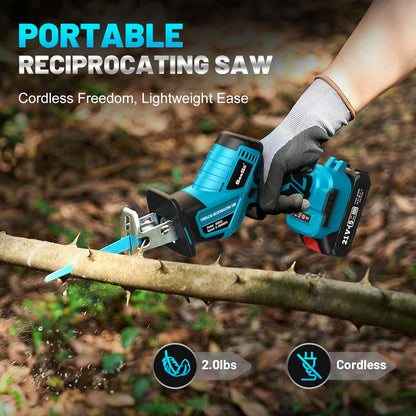 Reciprocating Saw Cordless, 2 * 2000mAh Batteries, 3500RPM Brushless Power Reciprocating Saw with LED Light, Tool-free Blade Change 8 Saw Blades Portable Reciprocating Saw for Wood PVC Cuttin - WoodArtSupply