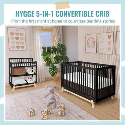 Dream On Me Hygge 5-in-1 Convertible Crib in Matte Black Vintage, JPMA & Greenguard Gold Certified, Made of Sustainable Pinewood, Easy to Clean, Safe Wooden Nursery Furniture