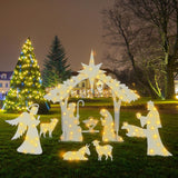Soaoo Outdoor White Nativity Scene with 2 String Lights Silhouette Yard Sign Display Water Resistant PVC Large Holy Family Yard Nativity Scene Christmas Decor for Xmas Front Lawn Soaoo