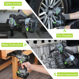 WORKPRO Cordless Impact Wrench 1/2 inch, 20V Brushless Impact Gun, High Torque 370 Ft-Lbs (500N.M), Variable Speeds, with 4.0 Ah Battery, Fast Charger, 4 Impact Sockets and Storage Case WORKPRO