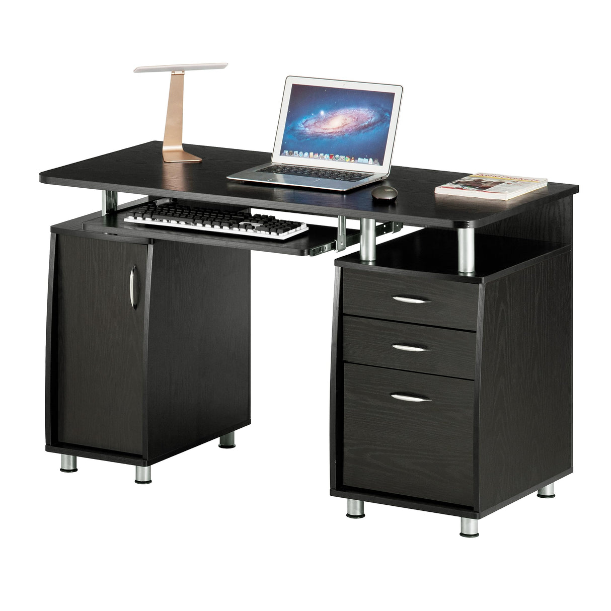 Techni Mobili 47.25" Ergonomic Computer Drawers & File Cabinet for Home Office Storage, Espresso Writing Desk, ONE Size Techni Mobili