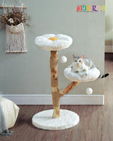 MUTTROS Wood Flower Cat Tree, Modern Cat Tower with Real Wood Branches, Luxury Boho Furniture with Scratching Post and 2 Perches, Cat Climbing Tower for Indoor Cats, Cloud White MUTTROS