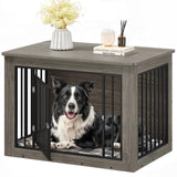 YITAHOME Dog Crate Furniture for Large Dogs, Side End Table, Modern Dogs Kennel Indoor up to 60 lb, 2-in-1 Iron-Wood Fusion Dog Cage with Waterproof Top, Safety Corners, Steel Lock,38" L,Greige YITAHOME