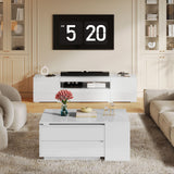 YITAHOME LED Coffee Table with Storage 4 Drawers, Modern Coffee Tables for Living Room, Wooden Rectangle Extendable Center Table with Open Shelves & Sliding Tabletop 35"- 61" for Home Office, White YITAHOME