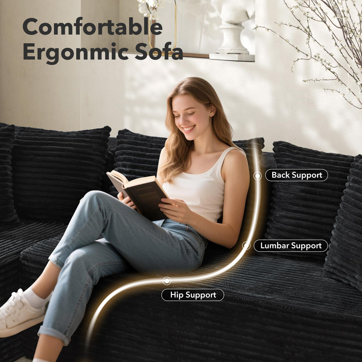 106" Cloud Sectional Couch with l-Shape Chaise,Modern Modular Sofa with Deep Seat, Upholstered Couches for Living Room Bedroom,No Assembly Required,Black GarveeHome