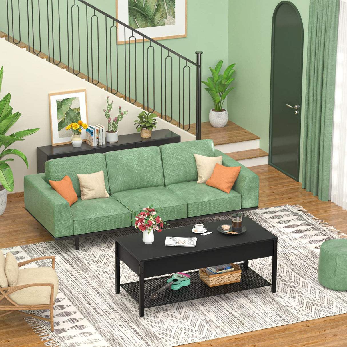 Homieasy Coffee Table, Lift Top Coffee Table with Storage Shelf and Hidden Compartment, Modern Lift Top Table for Living Room, Wood Lift Tabletop, Metal Frame - Black Homieasy