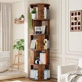 VYRIVA 5 Tier Rotating Bookshelf Tower, 360° Display Round Bookcase, Floor Standing Corner Revolving Bookshelf Organizer Storage Rack for Home Study Office, Walnut VYRIVA