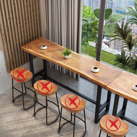 Solid Wood Industrial Bar Counter Table with Live Edge Design – 140cm Rustic Height Pub Table ORNDYDM