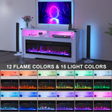 Fireplace TV Stand, Wood Texture 50" Electric Fireplace with Highlight Storage Cabinet, LED Light Entertainment Center, for TVs Up to 65"(WHITE) COCO DESIGN