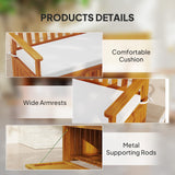 Outsunny Outdoor Bench with Storage Box, 28 Gallon Outdoor Storage Bench, Acacia Wood Garden Seat with Cushion, 2 Seater Patio Furniture for Park, Balcony, Teak Outsunny