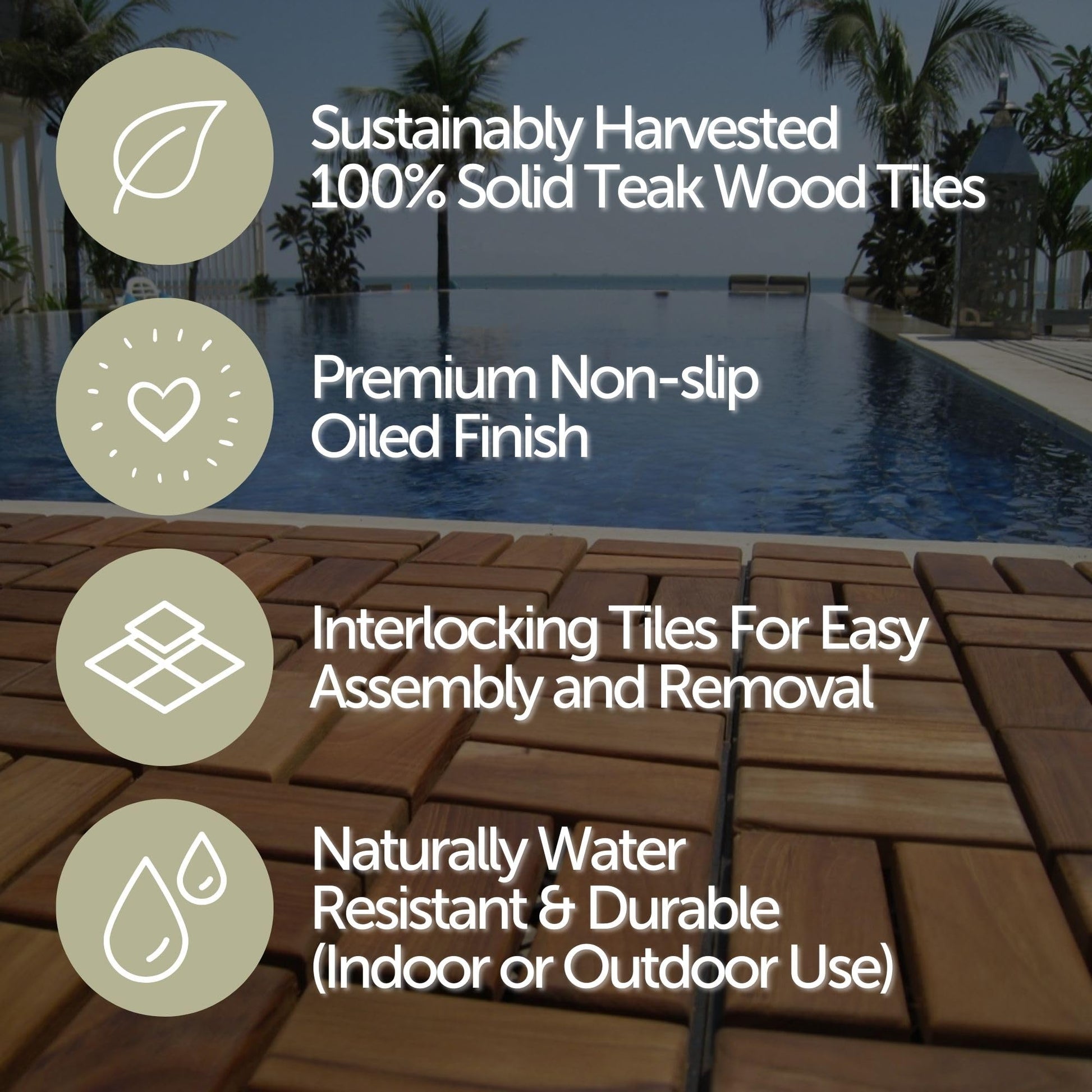 Nordic Style Teak Interlocking Tiles - Wooden Floor Tile Set for Indoor and Outdoor Use - Perfect for Sauna, Patio, Deck, Spa Floors - 10 Square Feet (12" x 12" - 18 Slat Design, Oiled Finish - WoodArtSupply