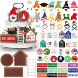 Lineshading 65 Pcs Christmas Farmhouse Tiered Tray Decor Set Interchangeable Round Seasonal Year Tray Decorations Holiday Rustic Wooden Frames Arch Ladders Cards Bow Knot for Kitchen Table Home Decor Lineshading