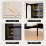 YILFANA 71” Tall Glass Cabinet, Display Case with Glass Doors and Lights, Metal Storage Cabinets, Hutch Cabinet with Adjustable Shelves, Storage Cabinets for Dining Room, Living Room,Kitchen, Black YILFANA