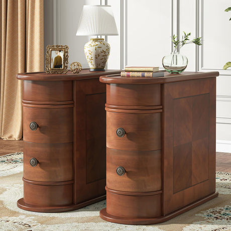 Tribesigns Wood End Table Set of 2, Narrow Solid Side Table 2-Drawer Slim Chair Side Table, No Assembly Required, Finished Back, Walnut Tribesigns