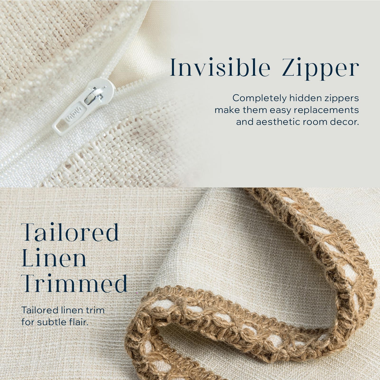 Phantoscope Pack of 2 Farmhouse Modern Spring Decorative Throw Pillow Covers Burlap Linen Trimmed Outdoor Pillows Tailored Edges Off White 18 x 18 inches, 45 x 45 cm Phantoscope