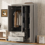 Hlcodca 3 Doors Wardrobe Armoire with Mirror, Large Freestanding Armoire Wardrobe Cabinet with Shelves & Hanging Rod, Wood Clothes Storage Cabinet Organizer for Bedroom, Guest Room (Gray-3W) Hlcodca