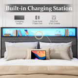 Lifezone Queen Bed Frame with 2-Tier Storage Headboard, Metal Bed Frame with Storage Drawers & Built-in Charging Station & LED, Noise-Free, No Box Spring Needed, Easy Assembly, Rustic Grey Lifezone