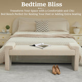 WUTUTUEE 58.7" Linen End of Bed Bench Upholstered Modern Bedroom Bench for Living Room & Entryway, Easy Assembly, Footrest Ottoman Accent Window Bench with Solid Wood Frame & Curved Arm, Tan WUTUTUEE