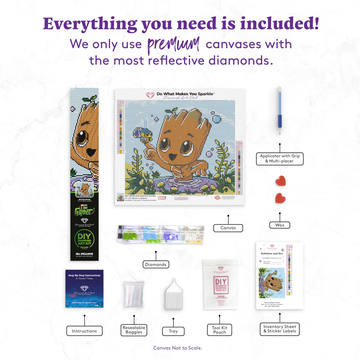 DIAMOND ART CLUB Bathtime and Bee Marvel Diamond Painting Kit, Fun DIY Crafts for Adults and All Ages, Round Diamond Art Canvas for Beginners, 15" x 13" (38.1 x 32.8 cm) DIAMOND ART CLUB