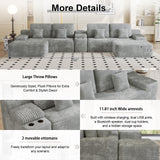 GUANGHONG 150 Inch U-Shaped Sectional Couch with Multi Functional Console, Oversized Modular Corduroy Sofa with 2 Ottomans, 5-Seater Modern Deep Seat Boneless Cloud Couch for Living Room, Light Gray GUANGHONG