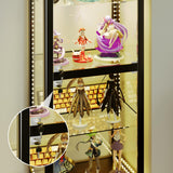 Lucky Monet Glass Display Cabinet with 13 Color LED Lights and Lock, 4-Tier Lighted Curio Cabinet with Doors & Adjustable Shelves, Glass Display Case for Collectibles Liquor - 23.6" Wide Black Lucky Monet