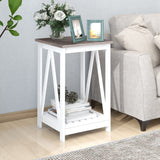 UYIHOME Farmhouse Square End Table, Accent Side Table with Slats Design, Sofa Side Nightstand Table with Sturdy Frame for Living Room Bedroom, Oak Grey UYIHOME
