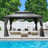 Domi 10x14FT Hardtop Gazebos, Aluminum Metal Gazebo with Galvanized Steel Double Roof Canopy, Curtain and Netting, Permanent Gazebo Pavilion for Patio, Backyard, Deck and Lawn, Grey domi outdoor living