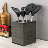 MyGift Vintage Gray Solid Wood Kitchen Countertop Utensil Holder, Cooking Utensil Crock and Flatware Storage Caddy MyGift