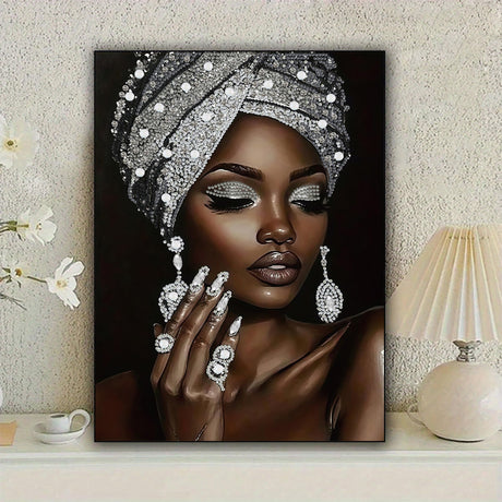 African woman diamond art kits for adults,Partial 5D Diy diamond painting kit for beginners,Special shaped diamond art,sparkling gem art,Diamond Mosaic embroidery gift,living room decor,11.81x15.7inch KUFWKEY