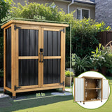Outdoor Storage Cabinet, Small Wood & Metal Storage Shed with Lockable Doors & Adjustable Shelves, Vertical Outdoor Cabinets for Patio Backyard,Garden Tool Shed and Accessories, Brown Magazoopet