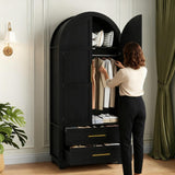 Maupvit Wardrobe Closet, Modern Armoire Wardrobe Closet with 2 Drawers and Arched Doors, 73" Tall Wooden Bedroom Armoires with Shelves and Hanging Rod, Black Maupvit