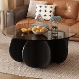 Round Coffee Table, Mid Century Modern Design, 31.5'' Modern Round Tempered Glass Coffee Tables for Living Room, Cocktail Table for Small Space Home Office. (Black + Brown) Yaruifnt